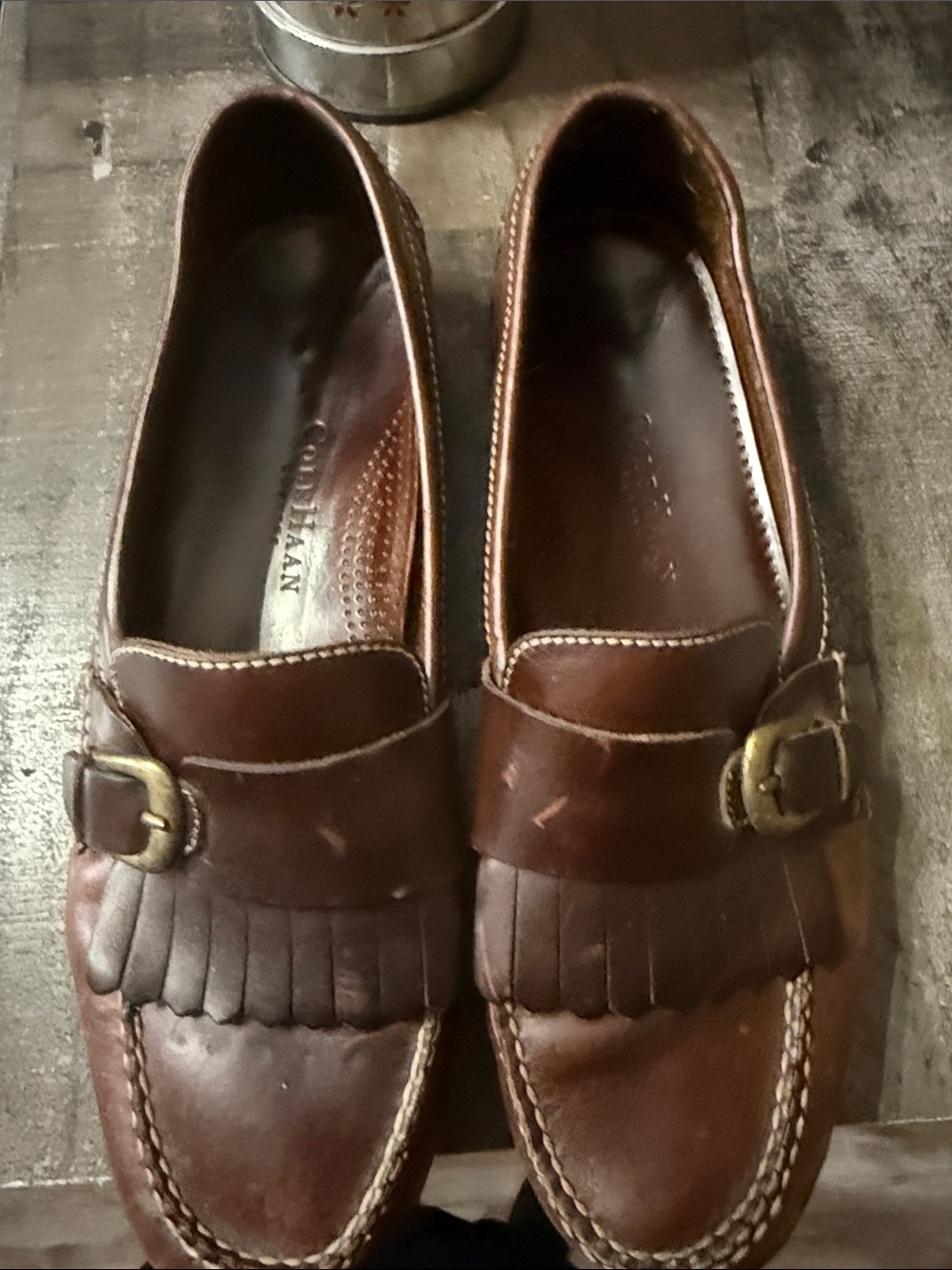 Cole Haan Brown Leather Kiltie Buckle Loafers